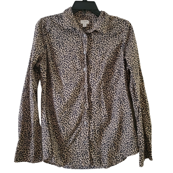 🌹 JCrew Tan Leopard Print Button-up - Picture 1 of 6